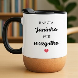 Kubek ceramiczny biały z przykrywką dla babci