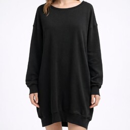 Sukienka Damska Dresowa Bluza Oversize Tunika Casual Czarna