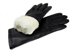 Ciepłe, damskie rękawiczki skórzane z naturalnym futerkiem