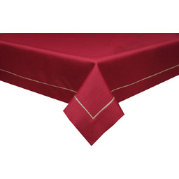 Obrus o strukturze lnu czerwony ze złotą lamówką