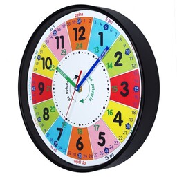 Zegar edukacyjny nauka odczytu czasu czarny/ 30cm