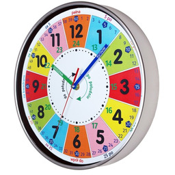 Zegar edukacyjny nauka odczytu czasu srebrny / 30cm