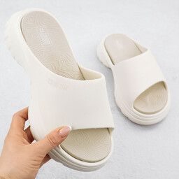 Klapki damskie sportowe na grubej podeszwie beżowe Big