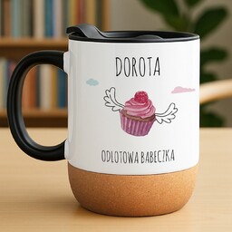 Kubek ceramiczny biały z przykrywką dla niej