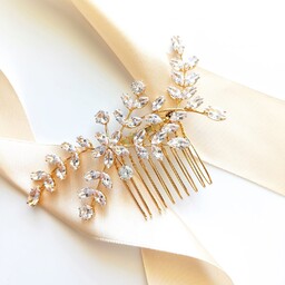 ZŁOTY grzebyk do włosów z kwiatami gałązkami błyszczący