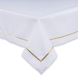 OBRUS 140x200 na stół z lamówką złotą plamoodporny