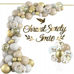 Balony Boho Beżowe Łuk Zestaw Dekoracji Chrzest +