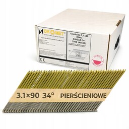 Gwoździe do gwoździarki 3,1x90 34° pierścieniowe łączone papierem