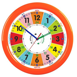 Duży zegar edukacyjny nauka odczytu czasu pomarańcz/ 32,5cm