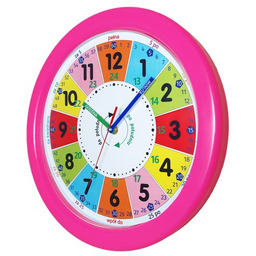 Duży zegar edukacyjny nauka odczytu czasu różowy/ 32,5cm