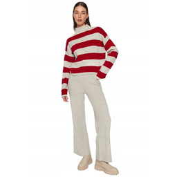TRENDYOL SWETER DAMSKI W PASKI LUŹNY BEŻOWO CZERWONY