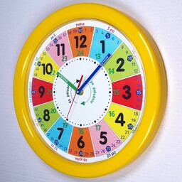 Duży zegar edukacyjny nauka odczytu czasu żółty/ 32,5cm