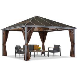 Altana ogrodowa Milos 4x4m z brązowymi zasłonami Garden