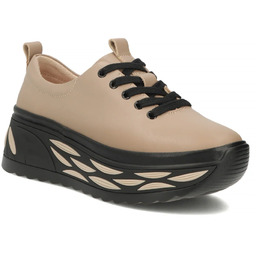 Skórzane półbuty sneakersy damskie na platformie taupe Filippo