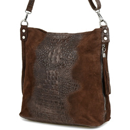 Ciemno brązowa torebka skórzana zamszowa shopper W10