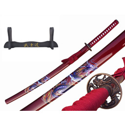 MIECZ SAMURAJSKI KATANA CZERWONY SMOK HIT + STOJAK