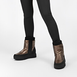 Marco Tozzi Brązowe Metaliczne Śniegowce Modne Obuwie Damskie