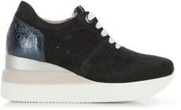 Damskie sneakersy zamszowe na koturnie w pasy ciemny