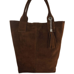 Shopper bag - torebka damska zamszowa - Brązowa