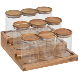 5five Simply Smart Słoiki na przyprawy na drewnianej