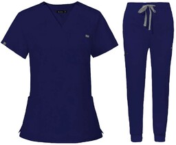 Nianqing Komplet Medyczny Damski Scrubs - Granatowy -