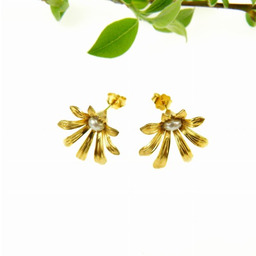 Dzwoneczki złote z perłą - kolczyki srebrne