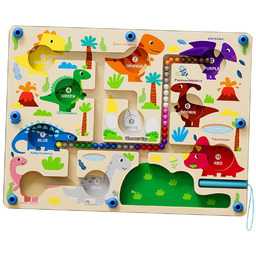 Labirynt Magnetyczny Montessori Dinozaury Drewniany Edukacyjny 3+