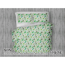 Pościel bawełniana 160x200 biała Dinozaury zielone