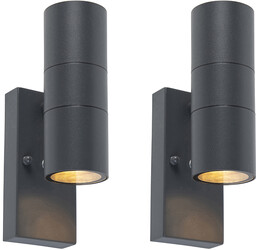 QAZQA Zestaw 2 lamp ściennych zewnętrznych ciemnoszary 2-punktowe