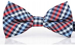 Mucha męska kratka czerwona granat biała poszetka
