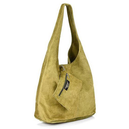 Shopperka oliwkowa skórzana N88