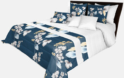 Narzuta pikowana z nadrukiem w beżowe kwiaty