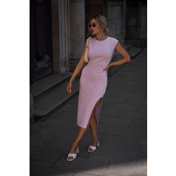 Fioletowa Midi Sukienka z Wycięciem na Noge