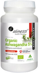 Aliness Organic Ashwagandha KSM-66, 5% witanolidów, 100 kapsułek