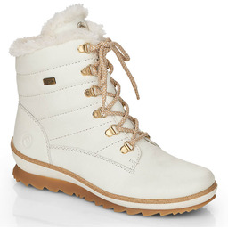 Skórzane wodoodporne botki damskie ecru ocieplane wełną Rieker