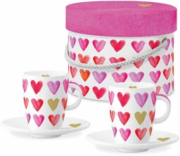 FILIŻANKI PORCELANOWE DO ESPRESSO ZE SPODKAMI Aquarell Hearts