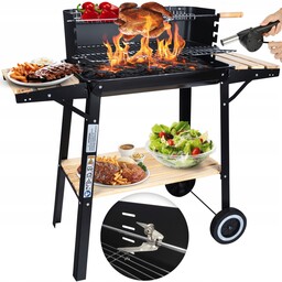 Duży Grill Węglowy Ogrodowy na Kołach 3 Półki