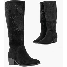 Kozaki Damskie Ażurowe Buty Zimowe Ocieplane Kowbojki Czarne