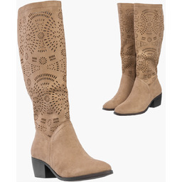 Kozaki Damskie Ażurowe Buty Zimowe Ocieplane Kowbojki Beżowe