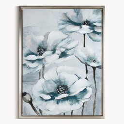 Eurofirany Obraz 673b 45x60 biały niebieski kwiaty ręcznie