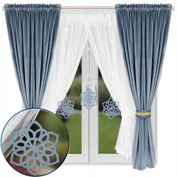 Zestaw Dekoracyjny Zasłony Niebieskie Welurowe Z Firaną Woalową