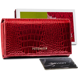 Skórzany portfel croco Peterson czerwony PTN CR-411-RED