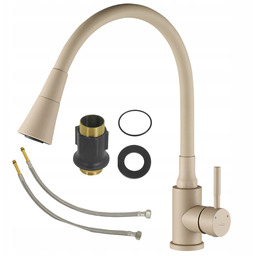 Bateria Kuchenna Zlewozmywakowa Stojąca Beżowa Kran Z Elastyczną