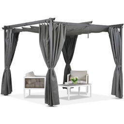 Antracytowa pergola tarasowa z zasłonami La Palma 3x3