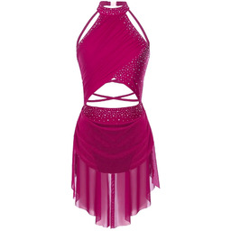 Sukienka Latino Body Tunika Strój Gimnastyka Cyrkonie Różowy