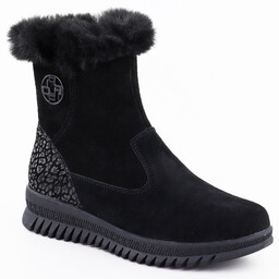 Skórzane botki damskie zamszowe z futerkiem czarne Filippo