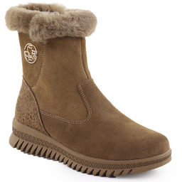 Skórzane botki damskie zamszowe z futerkiem brązowe Filippo