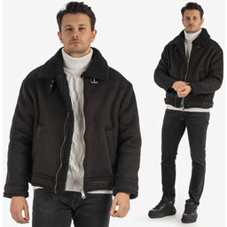 Kurtka Męska Kożuch Z Kołnierzykiem Pilotka Ocieplana Czarna