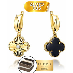 KOLCZYKI ZŁOTE 585 14K DWUSTRONNE KONICZYNKI Z CZARNYM