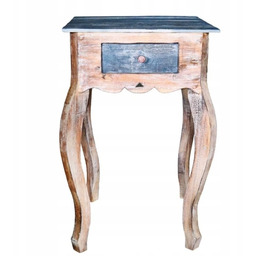 Drewniany stolik z szufladką brązowo-niebieski 80 cm Indonezja